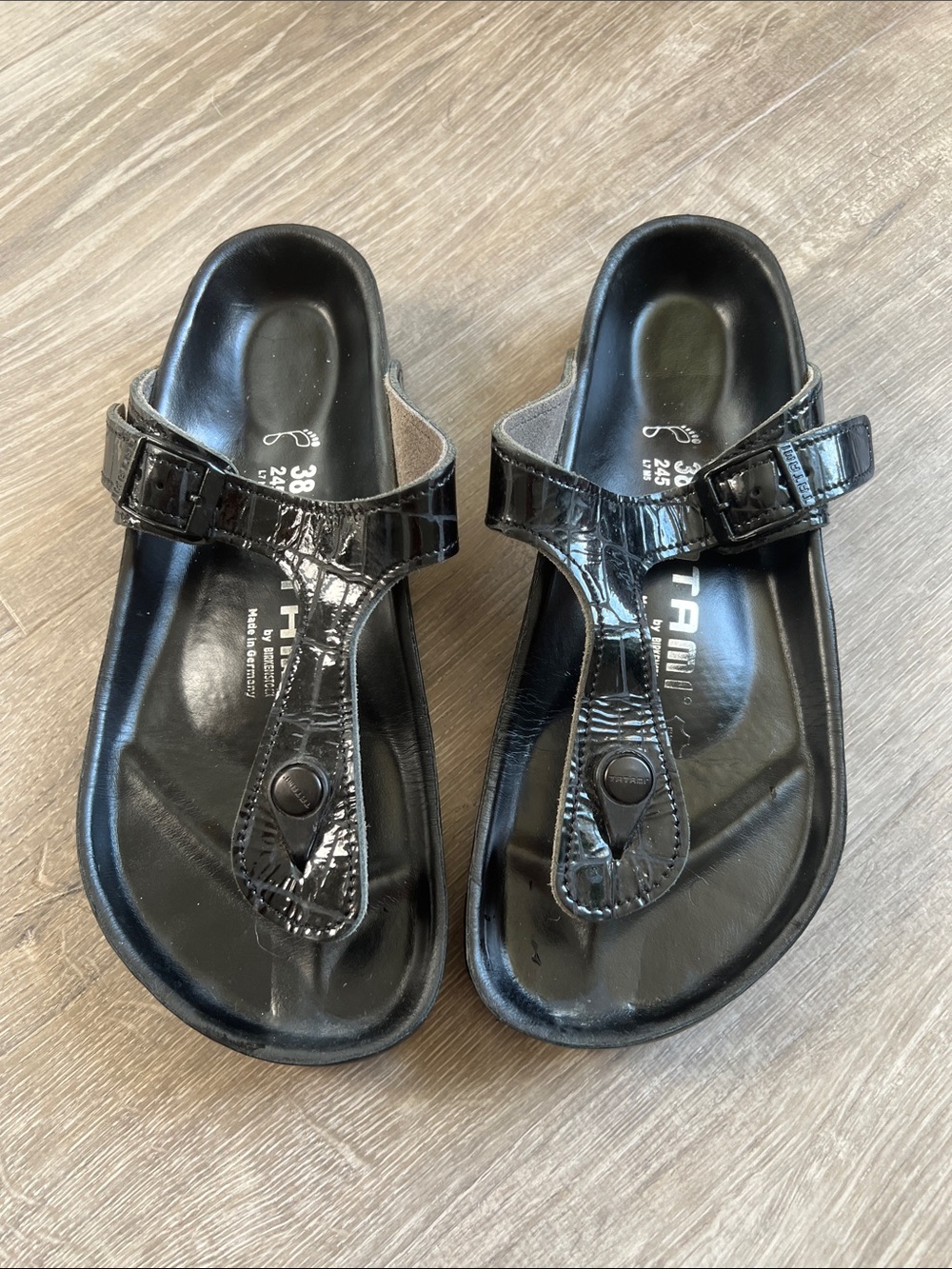 Kids Black Patent T-Strap Sandals
